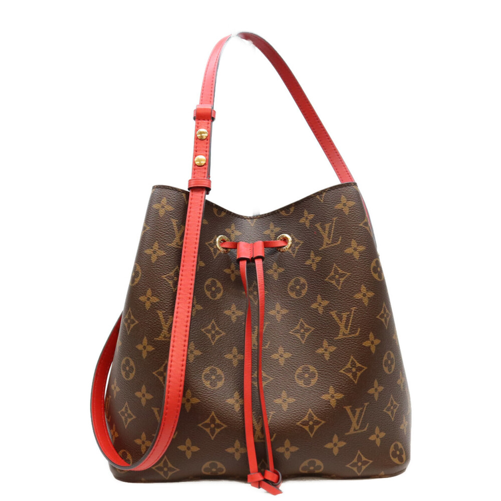 LOUIS VUITTON M44021 Monogram Coquelicot Red NeoNoe MM Shoulder Bag Brown Gol...